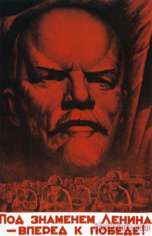 A Volochin Under The Flag Of Lenin March To Victory 1941 Soviet Propaganda Art Print