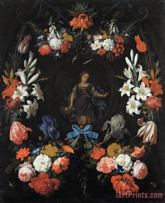 Abraham Mignon Garland of Flowers Art Print