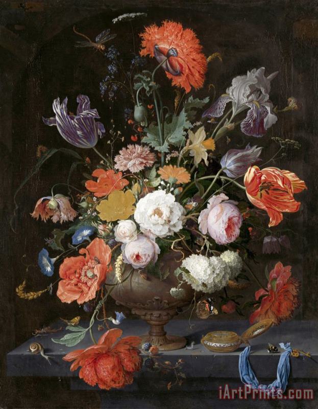 Abraham Mignon Still Life with Flowers And a Watch Art Painting