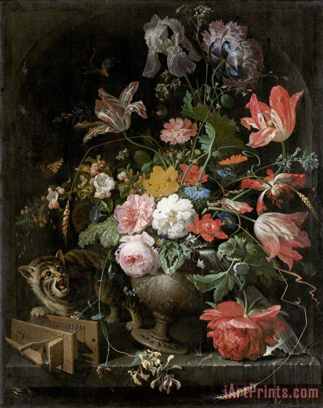 The Overturned Bouquet painting - Abraham Mignon The Overturned Bouquet Art Print