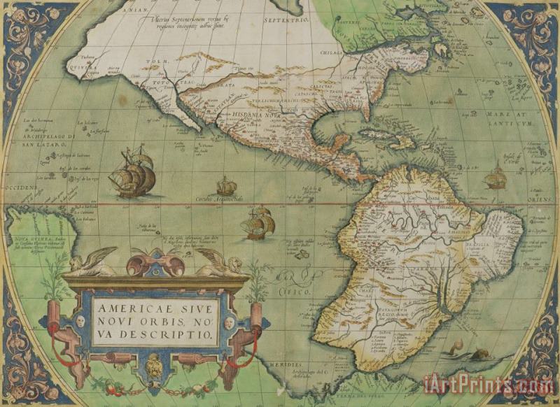 Abraham Ortelius Map of North and South America Art Painting