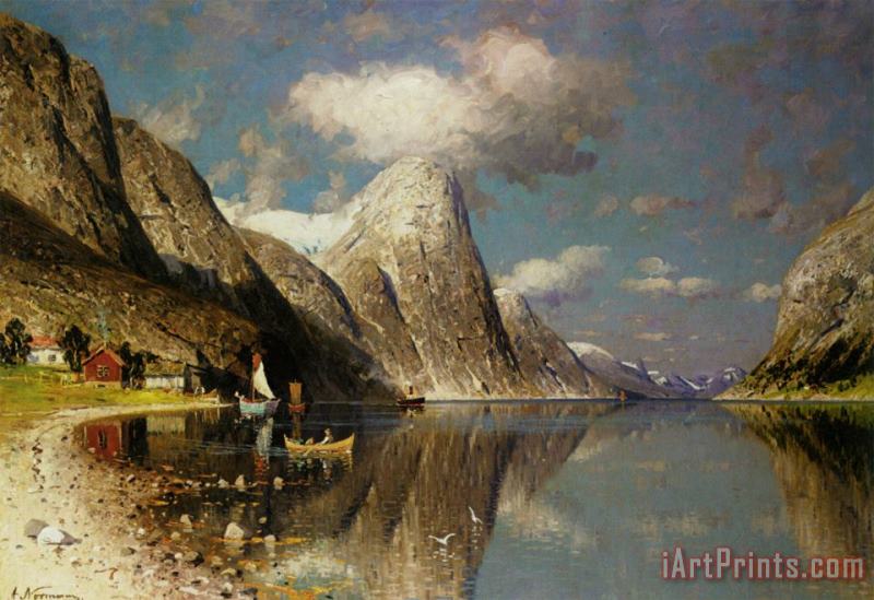 Fjordlandskap painting - Adelsteen Normann Fjordlandskap Art Print