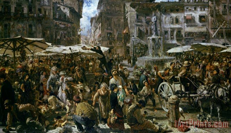 Adolph Friedrich Erdmann von Menzel The Market of Verona Art Painting