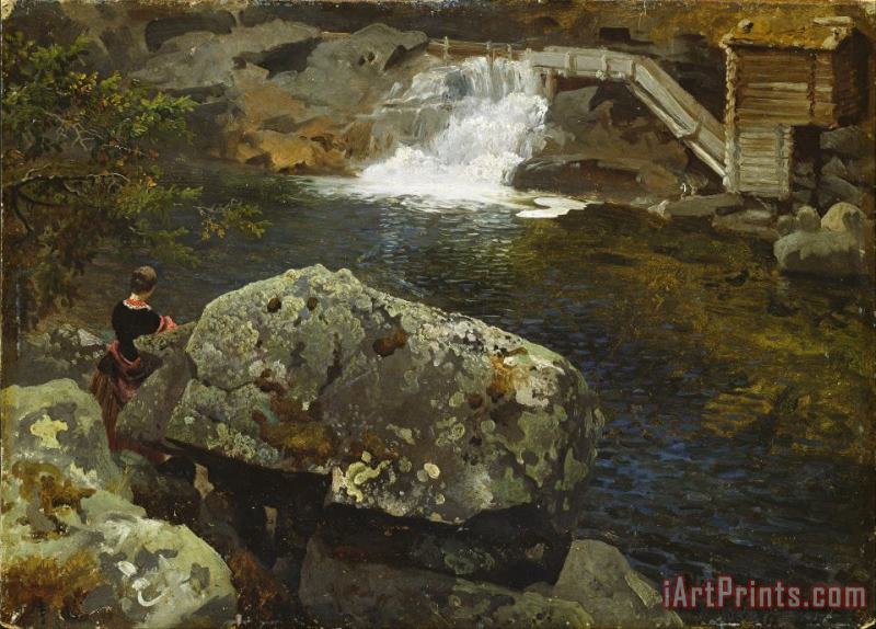 By The Mill Pond painting - Adolph Tidemand & Hans Gude By The Mill Pond Art Print