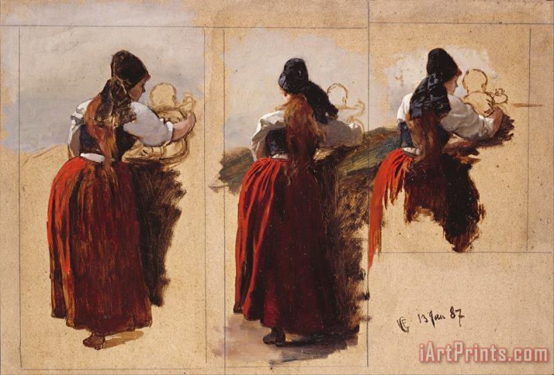 Studies of a Woman From Rugen painting - Adolph Tidemand & Hans Gude Studies of a Woman From Rugen Art Print