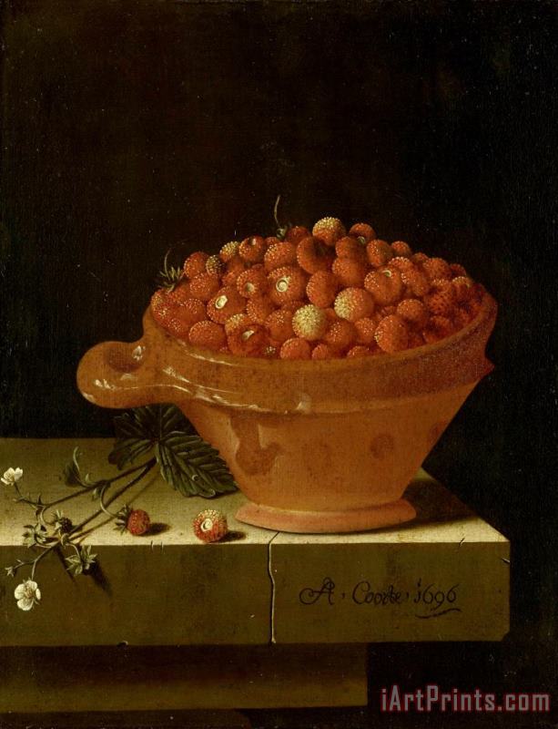 Adriaen Coorte A Bowl of Strawberries on a Stone Plinth Art Painting