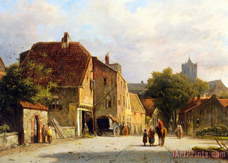Figures in a Dutch Town painting - Adrianus Eversen Figures in a Dutch Town Art Print