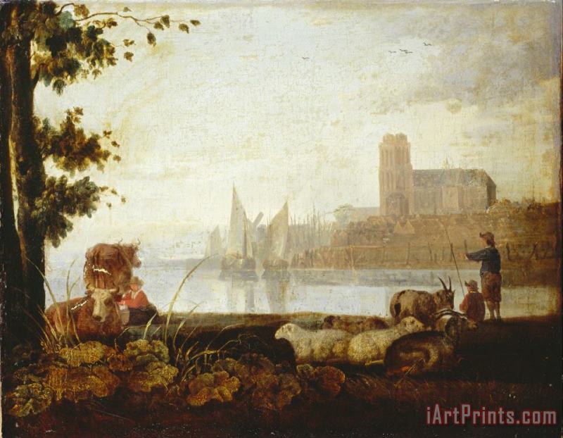 View on The Maas painting - Aelbert Cuyp View on The Maas Art Print