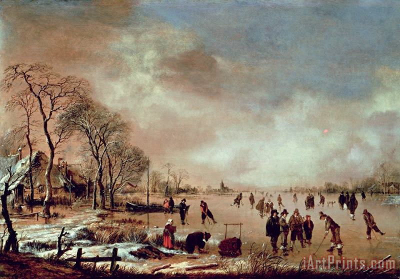 Aert van der Neer Frozen Canal Scene Art Painting