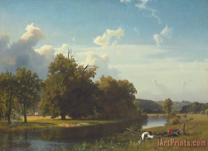 Albert Bierstadt A River Landscape Westphalia Art Painting