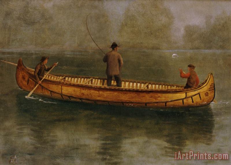 Albert Bierstadt Fishing from a Canoe Art Painting