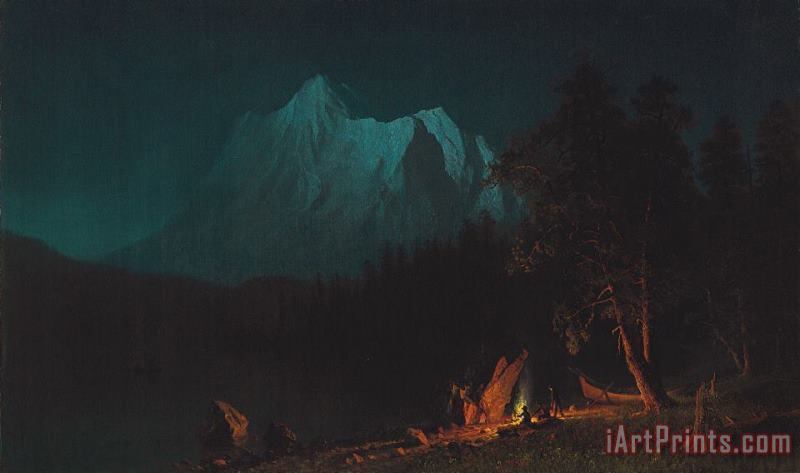 Albert Bierstadt Mountainous Landscape By Moonlight Art Painting