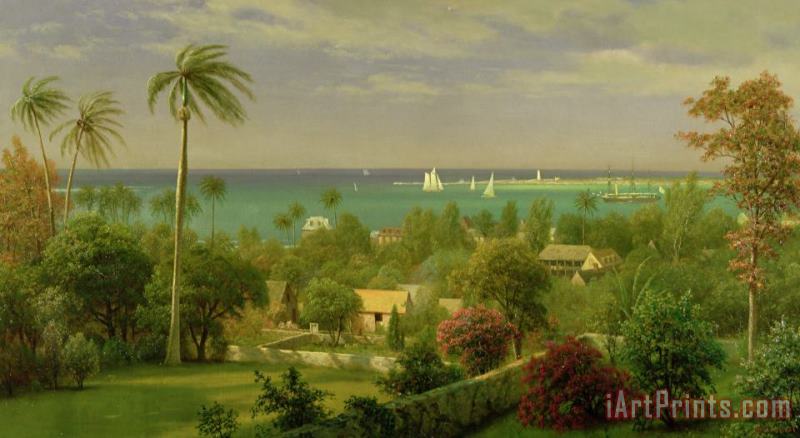 Panoramic View of the Harbour at Nassau in the Bahamas painting - Albert Bierstadt Panoramic View of the Harbour at Nassau in the Bahamas Art Print