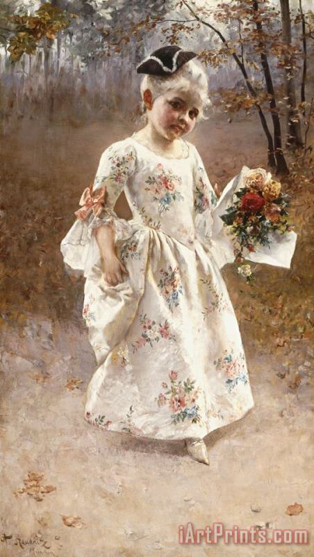 Albert Raudnitz The Little Flower Girl Art Painting