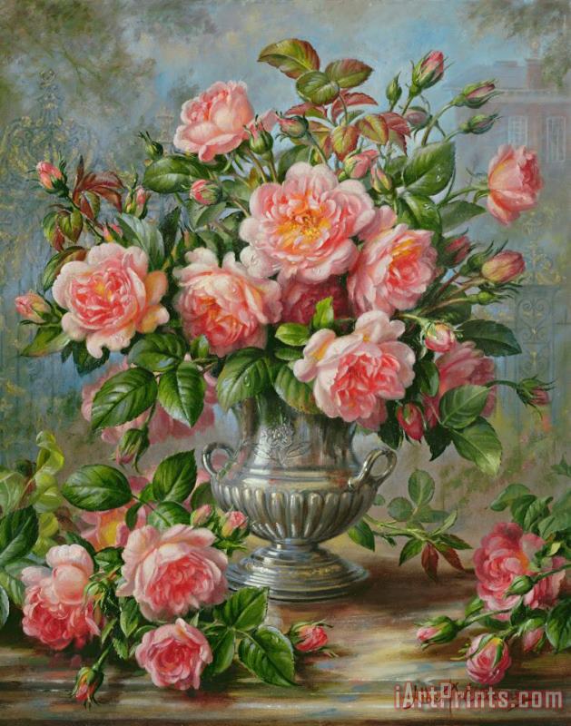 Albert Williams English Elegance Roses in a Silver Vase Art Painting