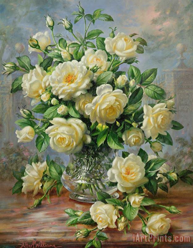 Albert Williams Princess Diana Roses in a Cut Glass Vase Art Painting