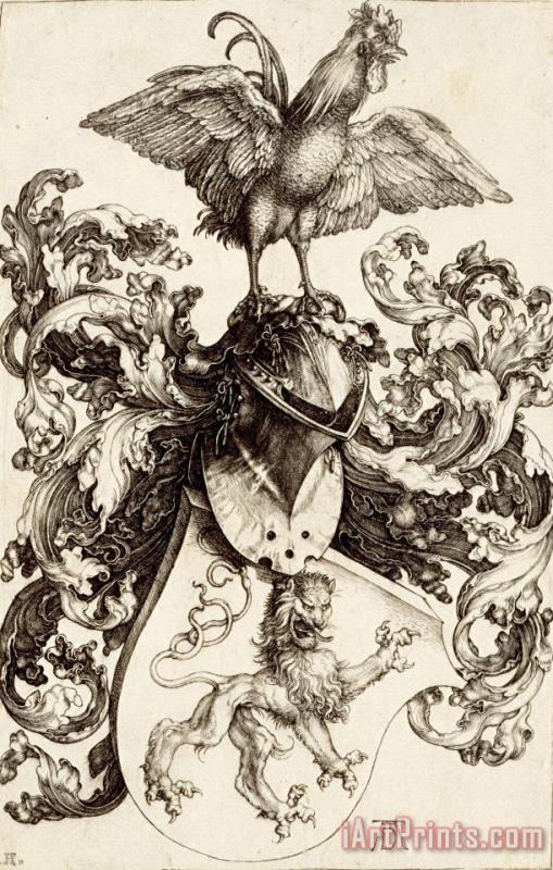 Albrecht Durer Coat of Arms with a Lion And a Cock Art Painting