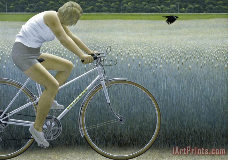 Cyclist And Crow painting - Alex Colville Cyclist And Crow Art Print