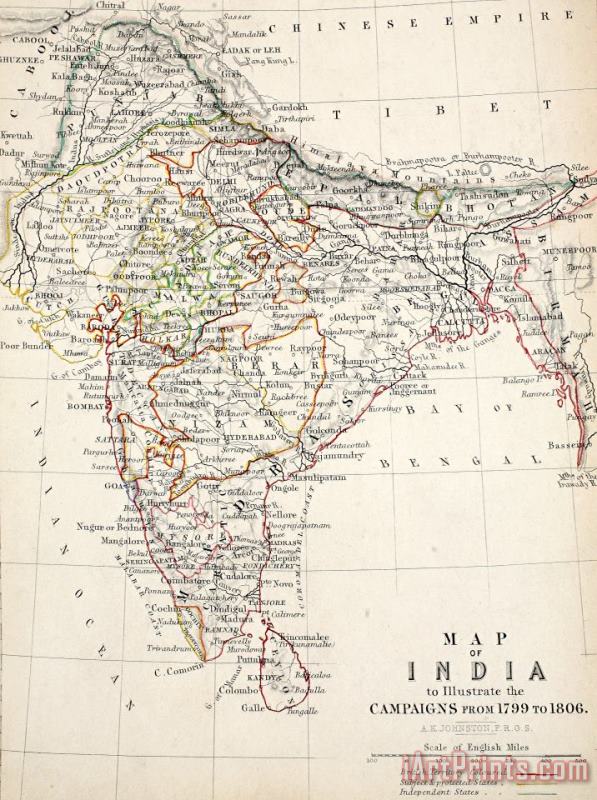 Alexander Keith Johnson Map Of India Art Painting