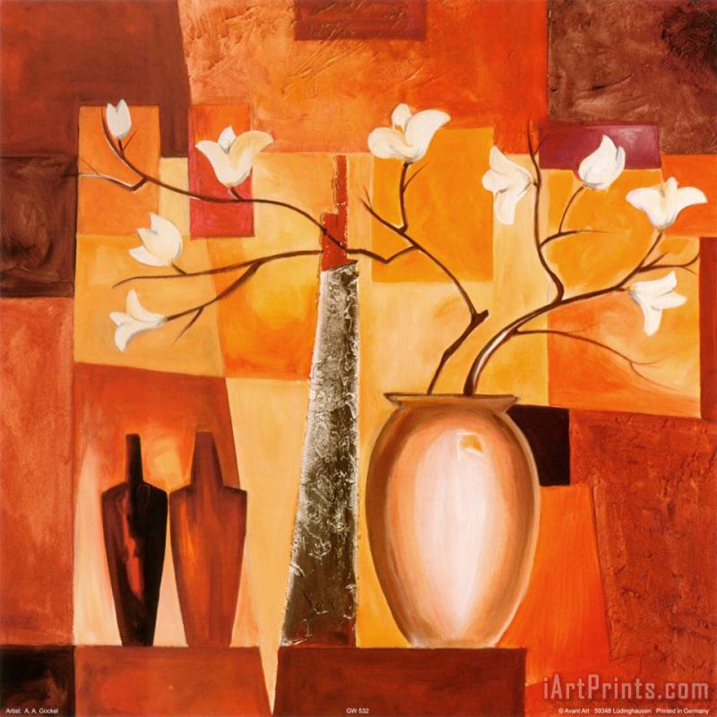 Orange Geometric Floral Ii painting - alfred gockel Orange Geometric Floral Ii Art Print