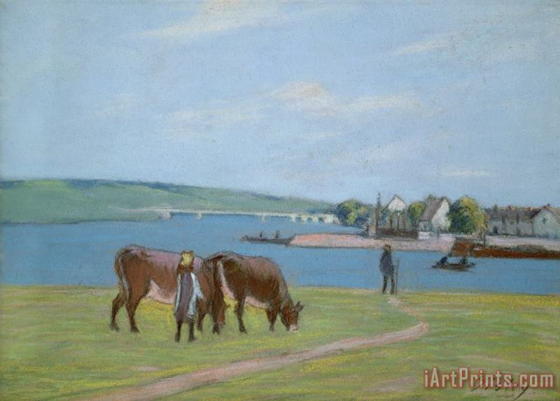 Alfred Sisley Cows on the Banks of the Seine at Saint Mammes Art Painting