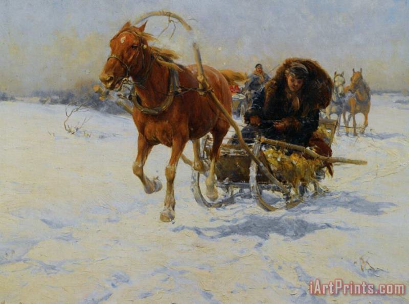 Alfred von Wierusz Kowalski Sleigh Ride Art Painting