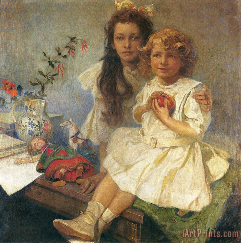 Jaroslava And Jiri The Artist's Children 1919 painting - Alphonse Marie Mucha Jaroslava And Jiri The Artist's Children 1919 Art Print