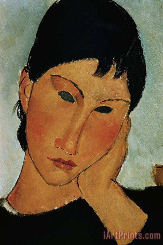Amedeo Modigliani Detail of Female Head From Elvira Resting at a Table Art Painting