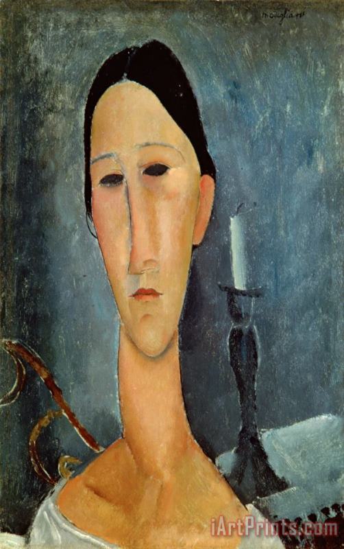 Hanka Zborowska with a Candlestick painting - Amedeo Modigliani Hanka Zborowska with a Candlestick Art Print
