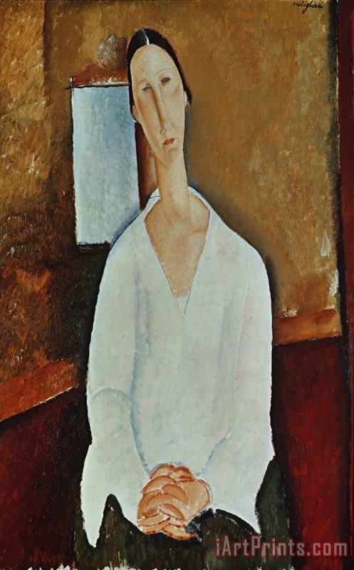 Madame Zborowska with Clasped Hands painting - Amedeo Modigliani Madame Zborowska with Clasped Hands Art Print