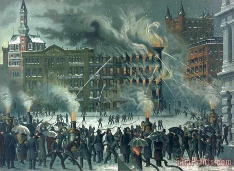 American School Fire in the New York World Building Art Painting