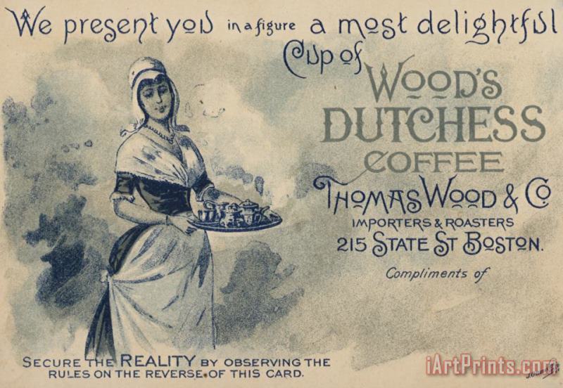American School Maid Serving Coffee Advertisement For Woods Duchess Coffee Boston Art Painting