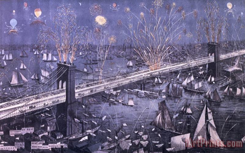 American School Opening of the Great New York and Brooklyn Bridge and grand display of fire works Art Painting