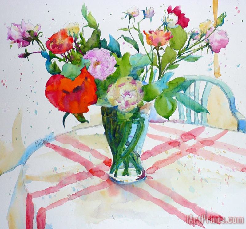 Andre Mehu Roses and poppies bouquet study Art Painting