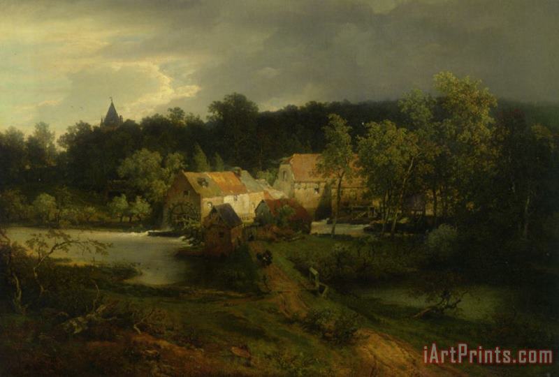 The Watermill in The Village painting - Andreas Achenbach The Watermill in The Village Art Print