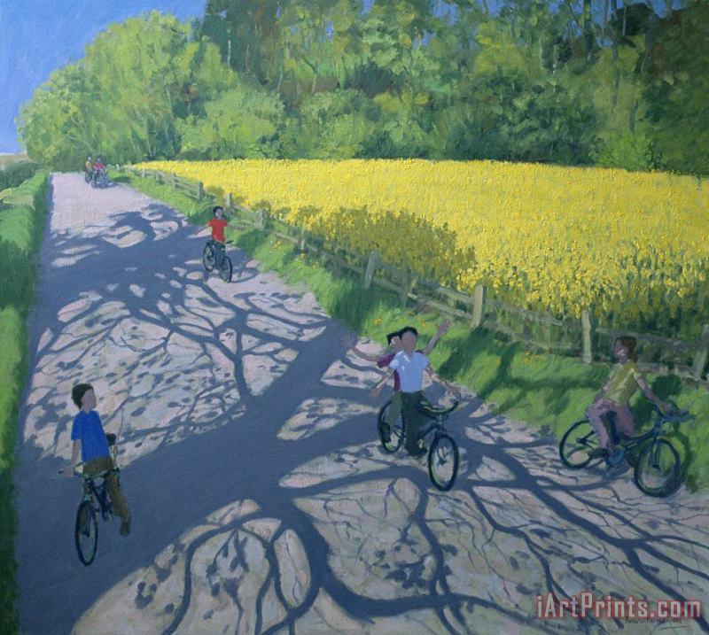 Andrew Macara Cyclists and Yellow Field Art Painting