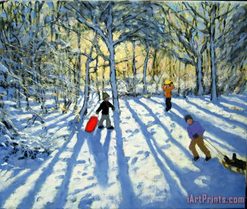 Woodland in winter painting - Andrew Macara Woodland in winter Art Print