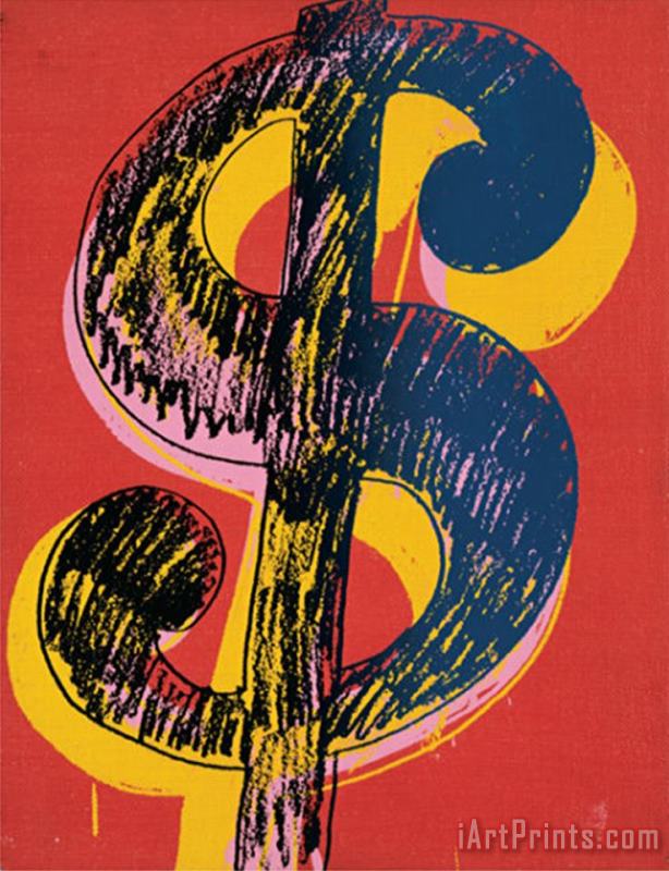 Andy Warhol Dollar Sign C 1981 Black And Yellow on Red Art Painting