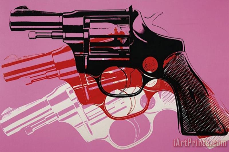 Andy Warhol Gun C 1981 82 Black White Red on Pink Art Print