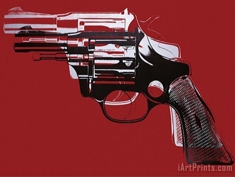Andy Warhol Guns C 1981 82 White And Black on Red Art Painting