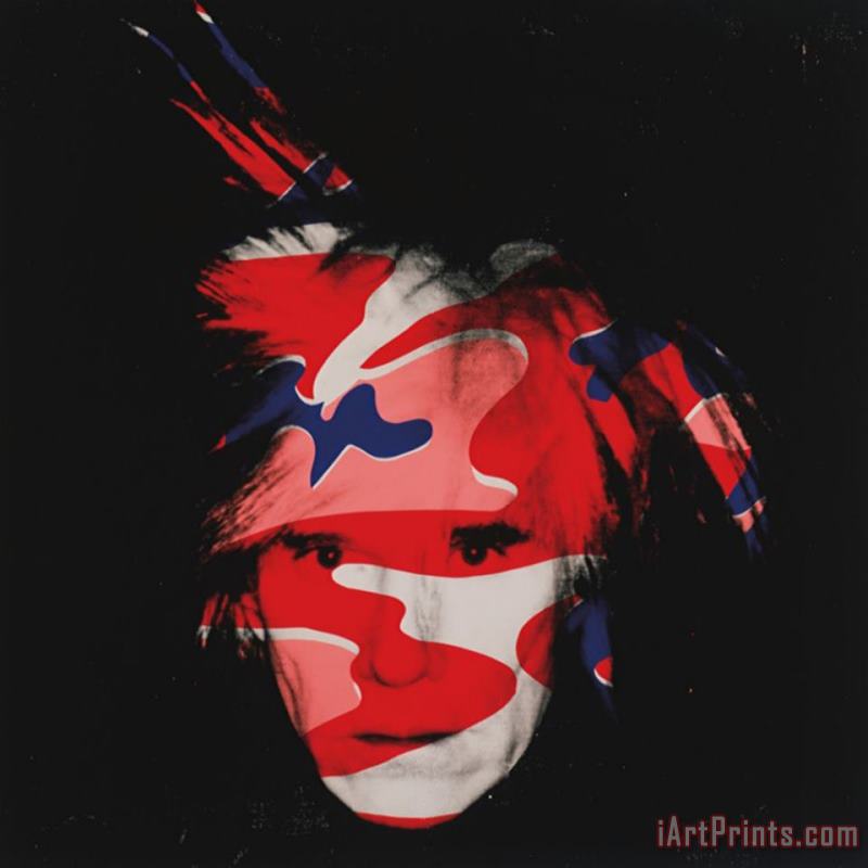 Andy Warhol Self Portrait C 1986 Red White And Blue Camo Art Painting