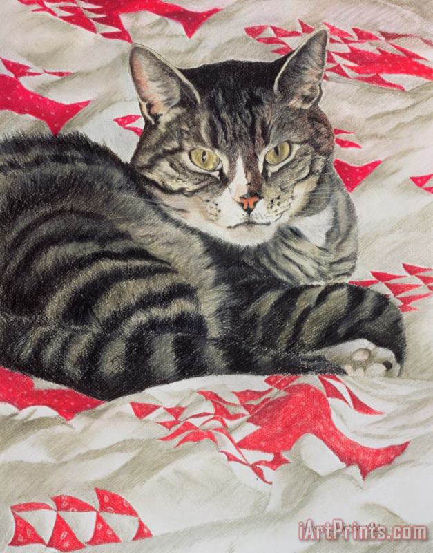 Cat On Quilt painting - Anne Robinson Cat On Quilt Art Print