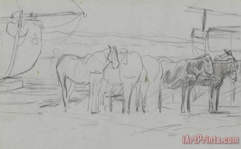Anton Mauve Wachtende Paarden Bij Bomschuiten Op Het Strand Art Painting