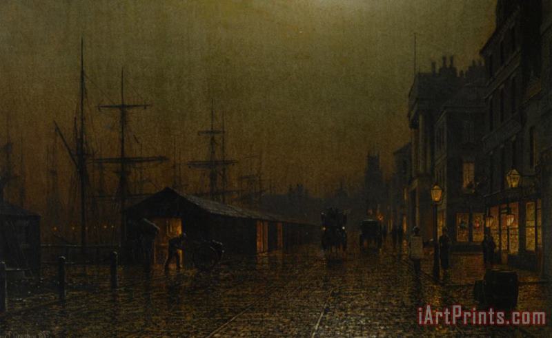 Arthur E. Grimshaw Dock Scene in Glasgow Art Painting