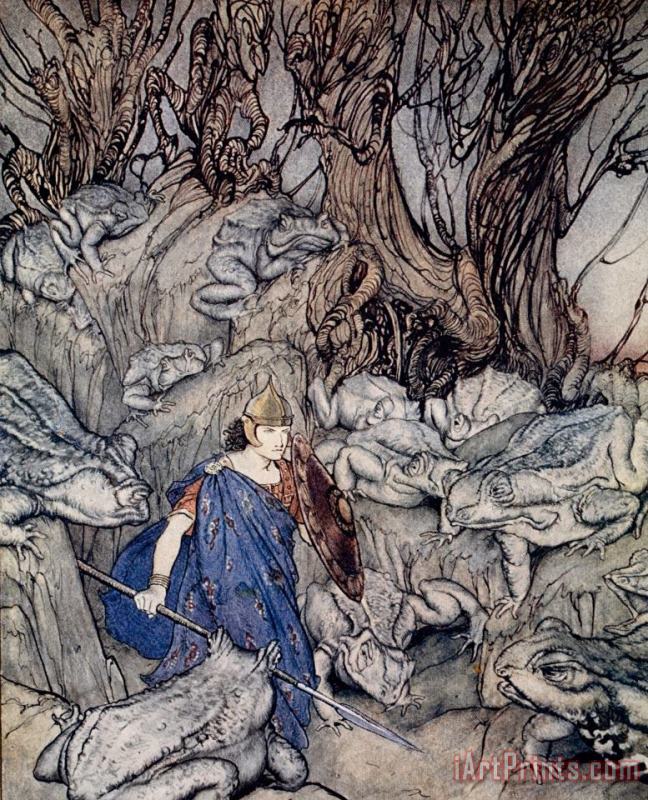 In The Forked Glen Into Which He Slipped At Night-fall He Was Surrounded By Giant Toads painting - Arthur Rackham In The Forked Glen Into Which He Slipped At Night-fall He Was Surrounded By Giant Toads Art Print