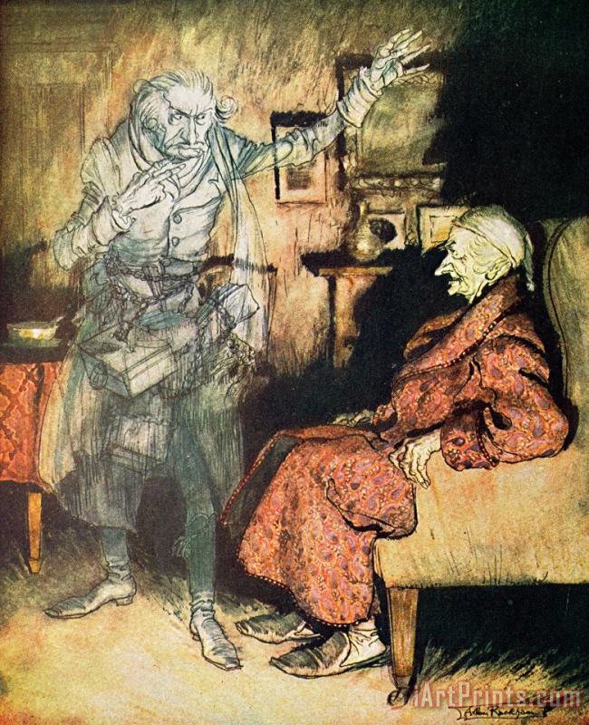 Arthur Rackham Scrooge And The Ghost Of Marley Art Print