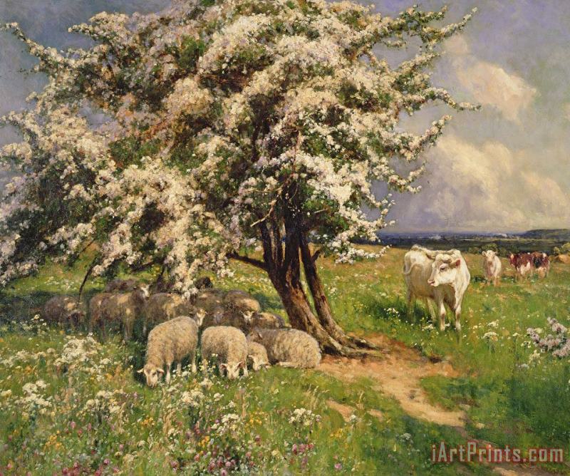 Sheep And Cattle In A Landscape painting - Arthur Walker Redgate Sheep And Cattle In A Landscape Art Print