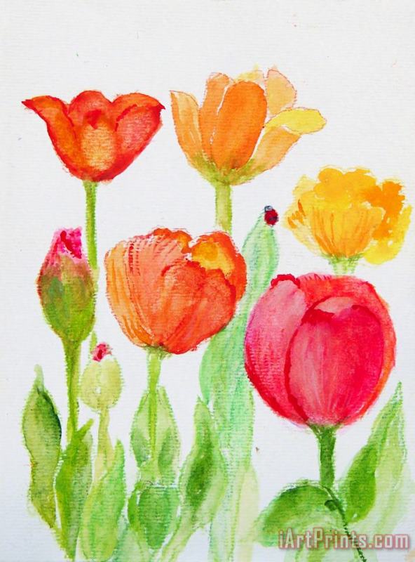 Tulips with Lady Bug painting - Ashleigh Dyan Moore Tulips with Lady Bug Art Print