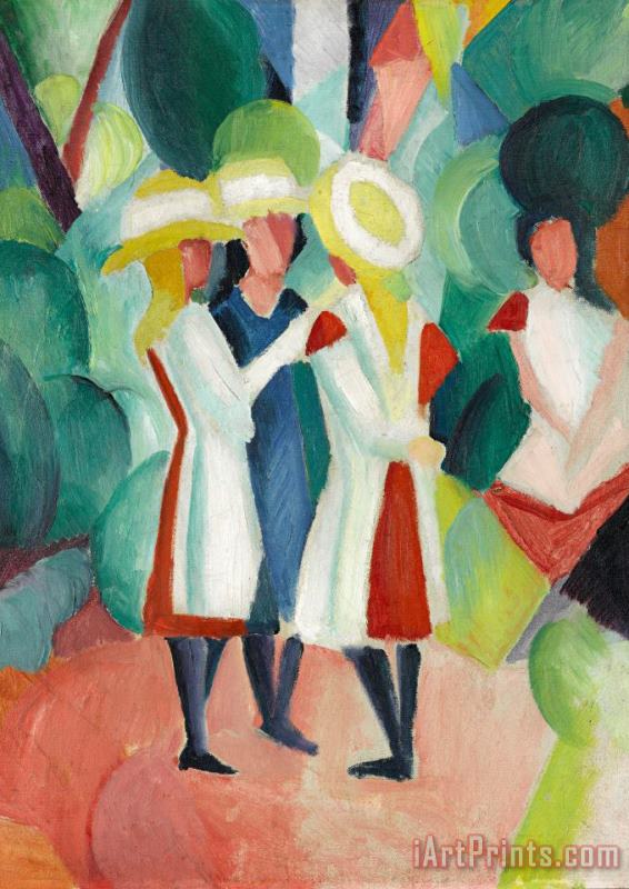 August Macke Three Girls in Yellow Straw Hats Art Print