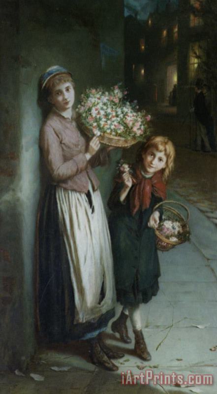 Flower Girls painting - Augustus Edwin Mulready Flower Girls Art Print